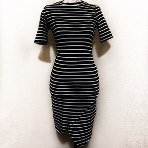 Iris Black White Striped Asymmetrical Mini Dress